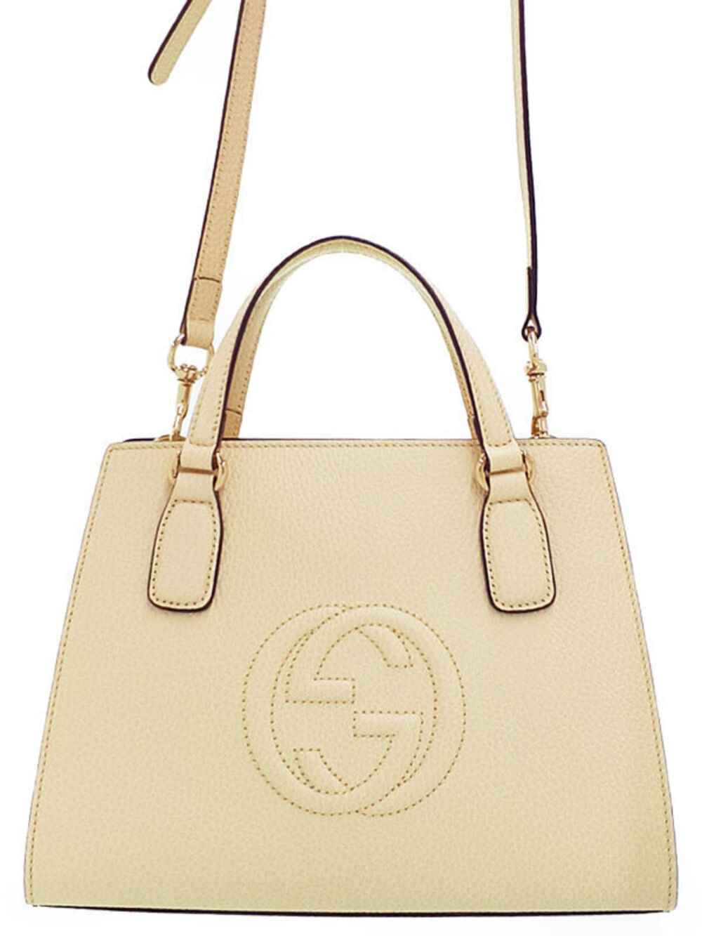 Gucci Leather Soho Satchel ivory cream embossed interlocking GG logo